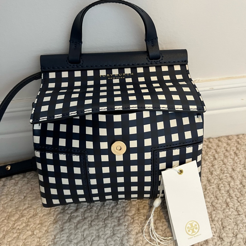 ❣️👛 Tory Burch Unique navy checker T satchel